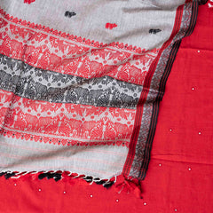 Handloom Kala Cotton Kurta Fabric With Mirror Work, Handloom Kala Cotton Bottom Fabric & Handloom Cotton Handweave Dupatta With Motif
