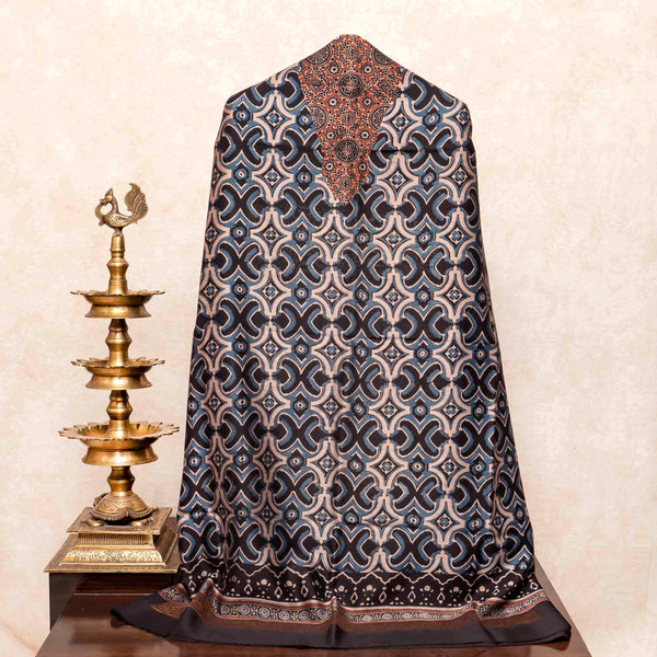 Hand Block Chanderi Ajrakh Kurta Fabric & Hand Block Chanderi Ajrakh Dupatta
