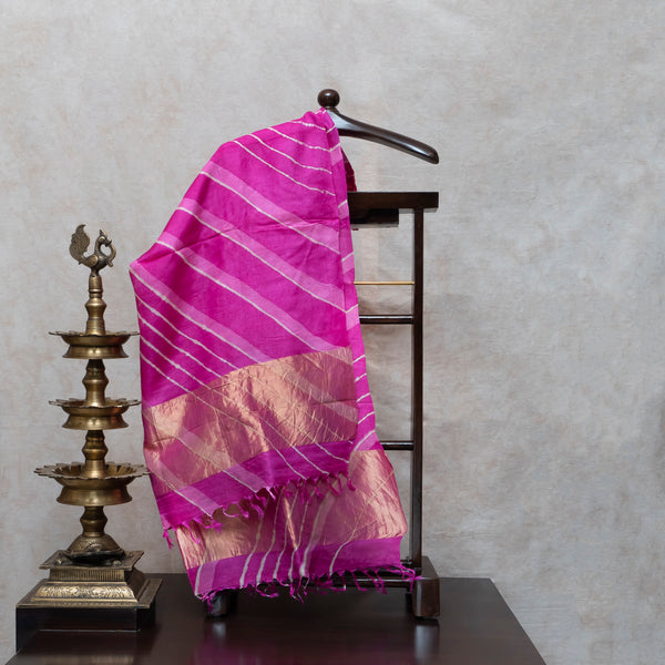 Pure Chanderi Clamp Dyed Kurta Fabric And Tussar Lehariya Dupatta With Zari Border