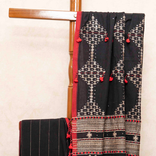 Handloom Kala Cotton Designer Saree With Tussar Weave & Kala Cotton Blouse Piece