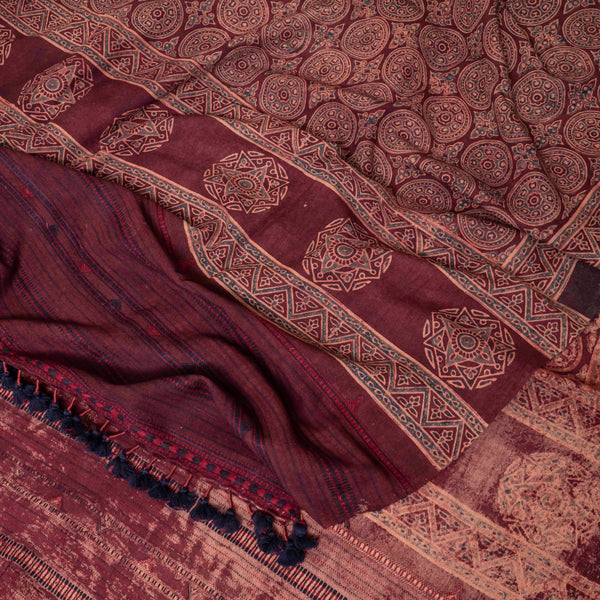 Handwoven Woollen Ajrakh Maroon Shawl