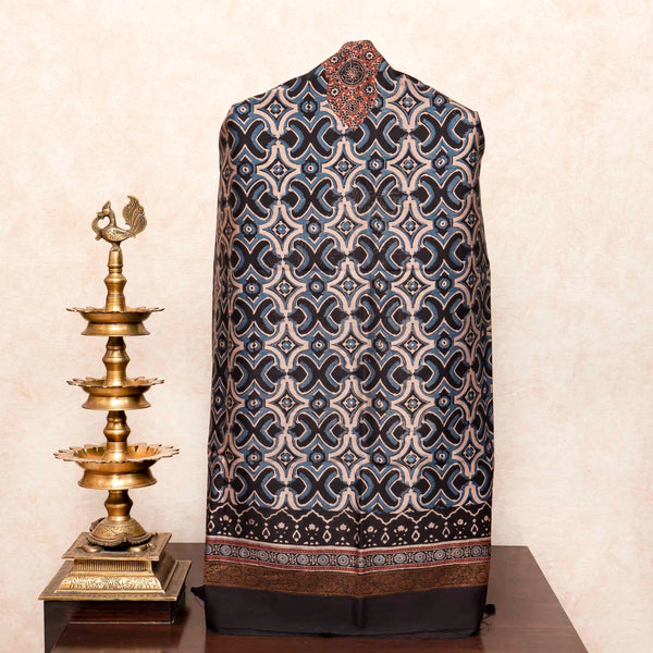 Hand Block Chanderi Ajrakh Kurta Fabric & Hand Block Chanderi Ajrakh Dupatta