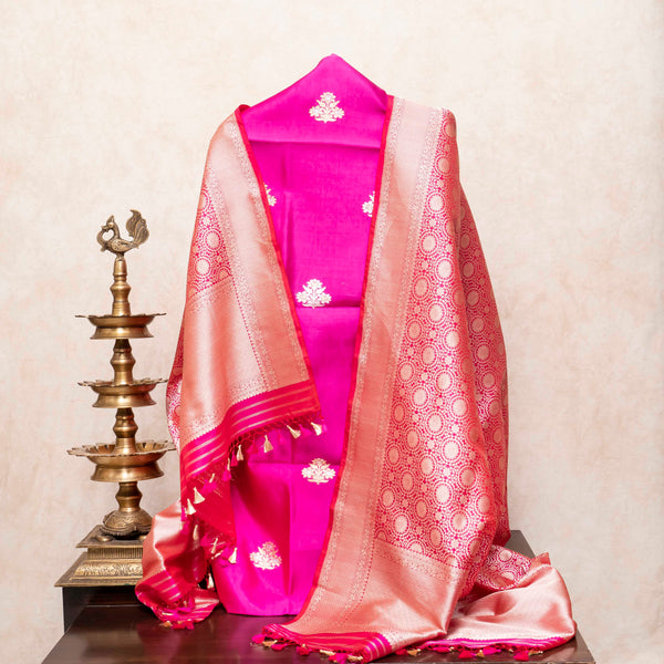 Handloom Handwoven Katan Silk Kurta - Bottom Fabric With Kadwa Weave & Handloom Katan Silk Banarsi Dupatta