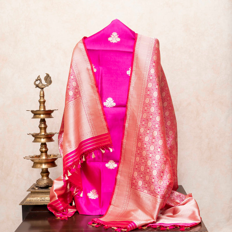 Handloom Handwoven Katan Silk Kurta - Bottom Fabric With Kadwa Weave & Handloom Katan Silk Banarsi Dupatta