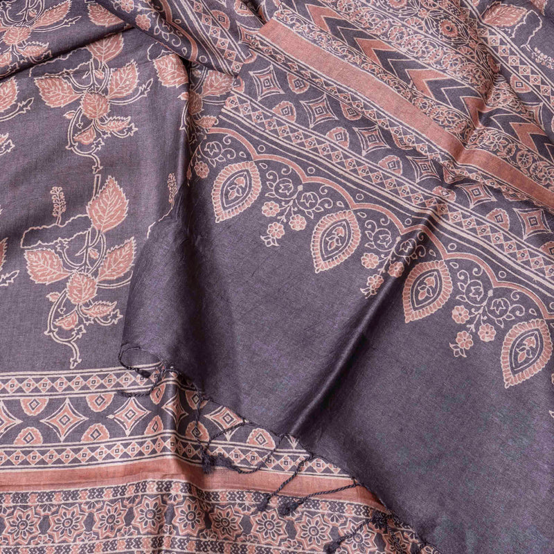 Ajrakh Handloom Pure Tussar Silk Kurta & Dupatta Set