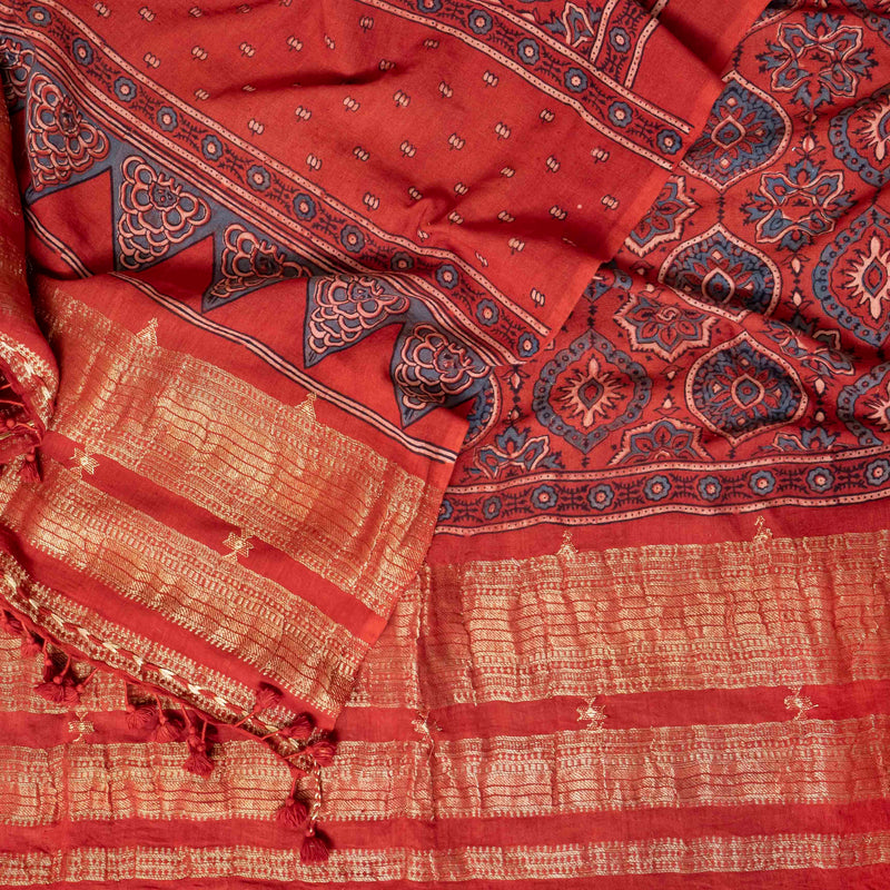 Handloom Kala Cotton Ajrakh Kurta Fabric Approx & Handloom Kala Cotton Ajrakh Dupatta