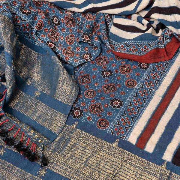 Handloom Kala Cotton Ajrakh Hand Block Kurta & Dupatta Fabric