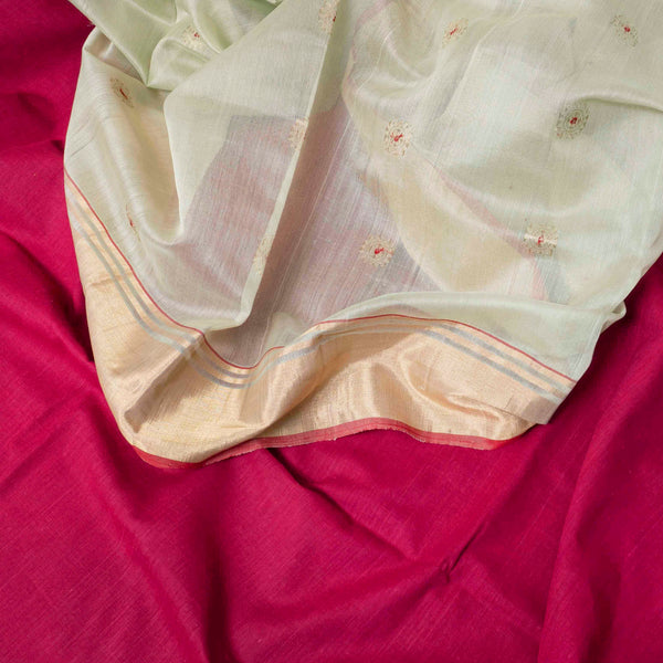 Handloom Kurta, Bottom & Handloom Cotton Silk Dupatta With Kadwa Meena Booti And Golden Border