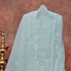 Cotton Kota Doria Chikankari Kurta Fabric With Hand Embroidery & Hand Embroidery Kota Doria Dupatta