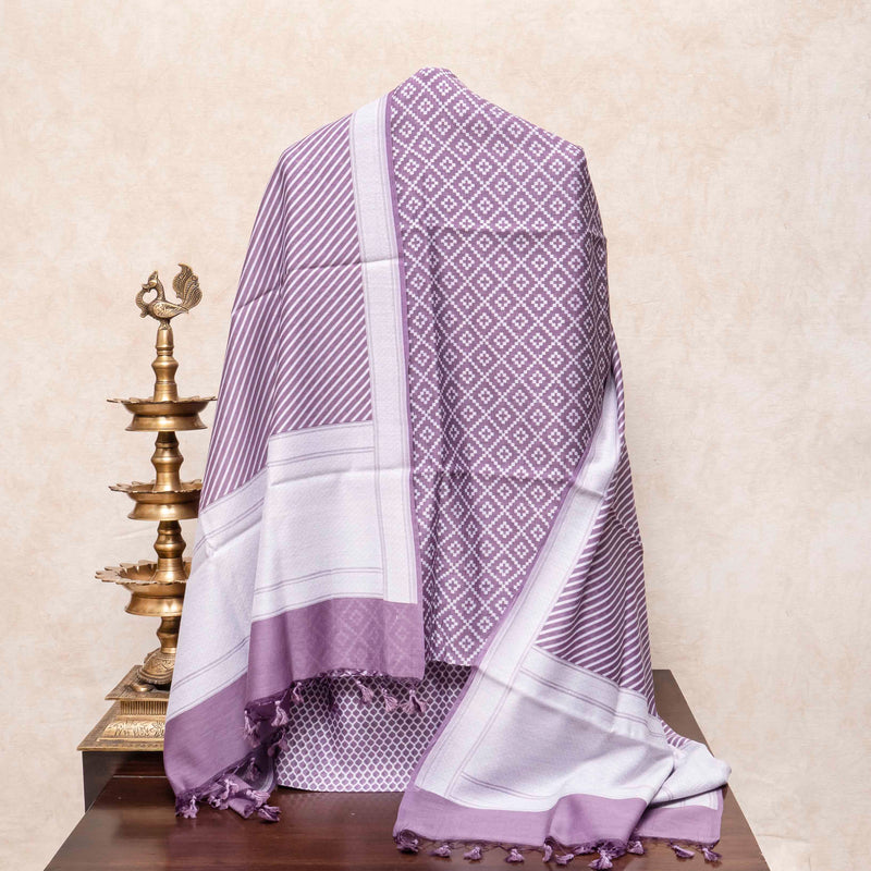 Handloom Muslin Cotton Lavender Jamdani Suit Fabric With Dupatta