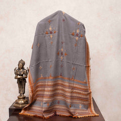 Handwoven Grey Woollen Shawl With Mirror Work