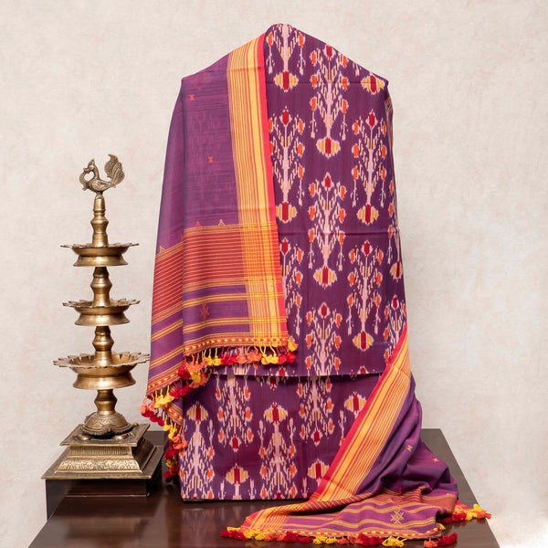 Handloom Cotton Ikkat Kurta, Bottom Fabric & Handloom  Cotton Kutchi Weave Dupatta