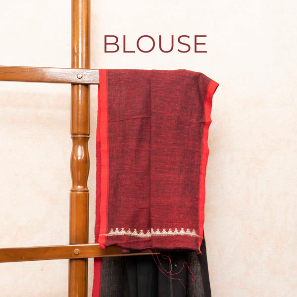 Handloom Kala Cotton Designer Saree With Tussar Weave & Kala Cotton Blouse Piece