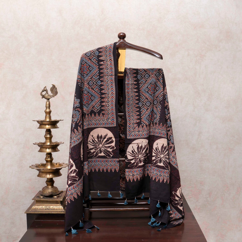 Elegant Earth-Tone Ajrakh Handblock Cotton Suit Set