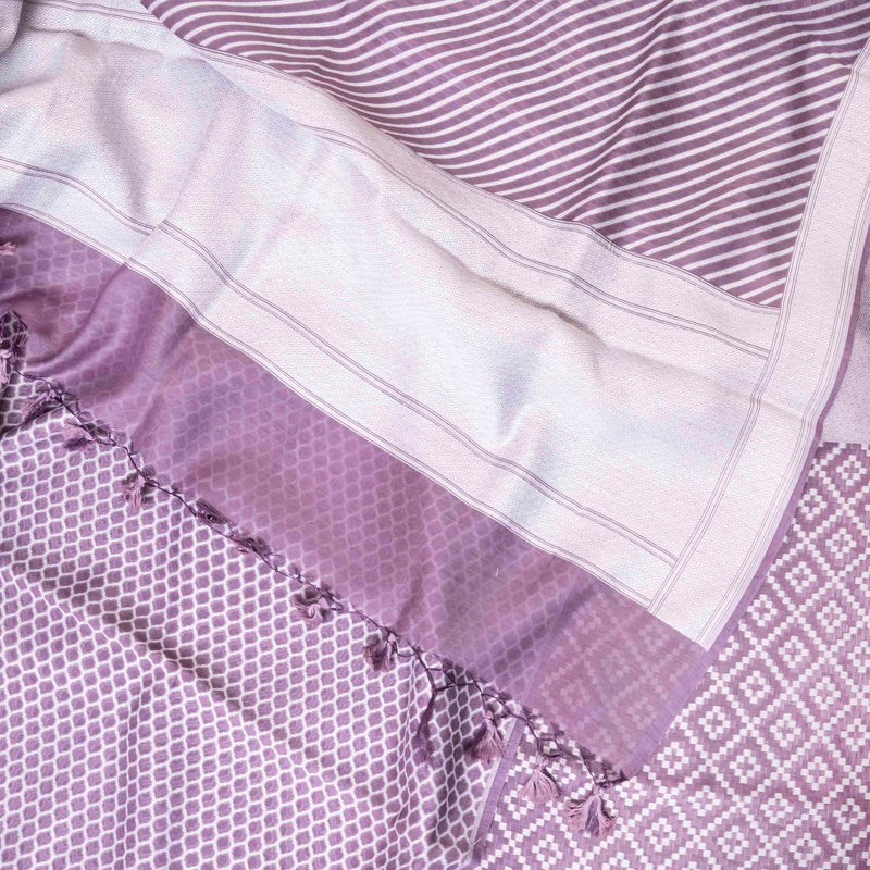 Handloom Muslin Cotton Lavender Jamdani Suit Fabric With Dupatta