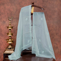 Cotton Kota Doria Chikankari Kurta Fabric With Hand Embroidery & Hand Embroidery Kota Doria Dupatta