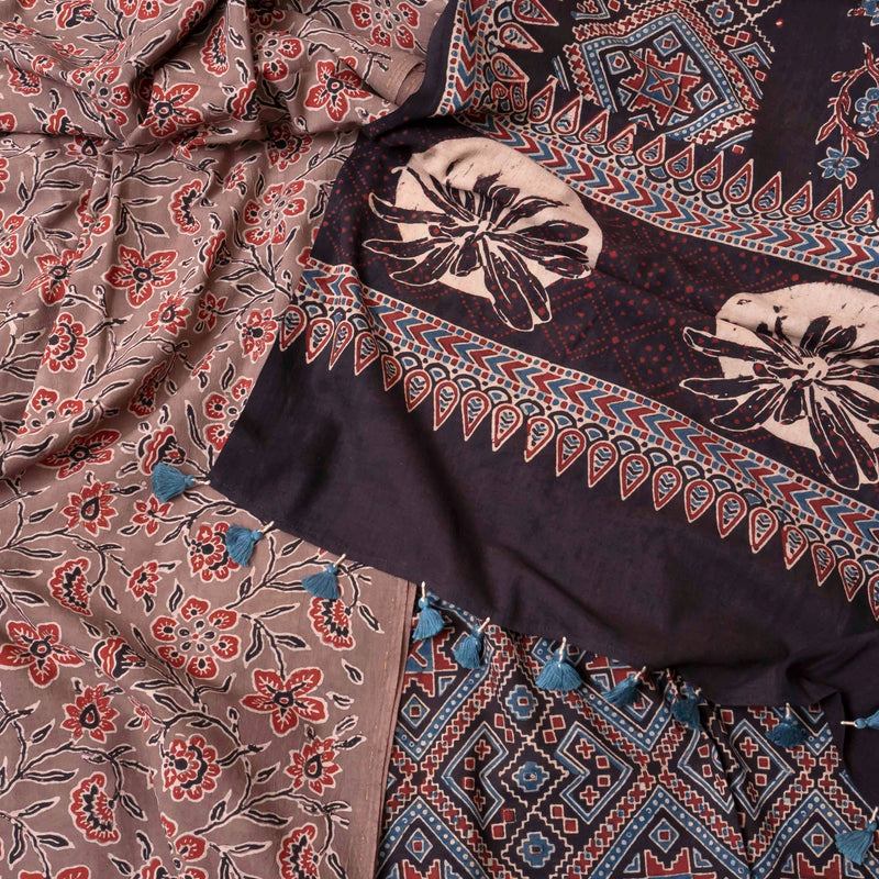 Elegant Earth-Tone Ajrakh Handblock Cotton Suit Set