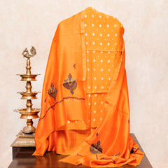 Handloom Chanderi Silk Bottom Fabric, Kashmiri Hand Embroidered Chanderi Silk Dupatta & Handloom Muslin Cotton Silk Jamdani Kurta Fabric