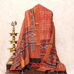 Hand Block Chanderi Ajrakh Kurta Fabric & Hand Block Chanderi Ajrakh Dupatta