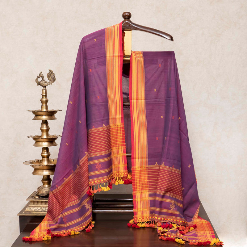 Handloom Cotton Ikkat Kurta, Bottom Fabric & Handloom  Cotton Kutchi Weave Dupatta
