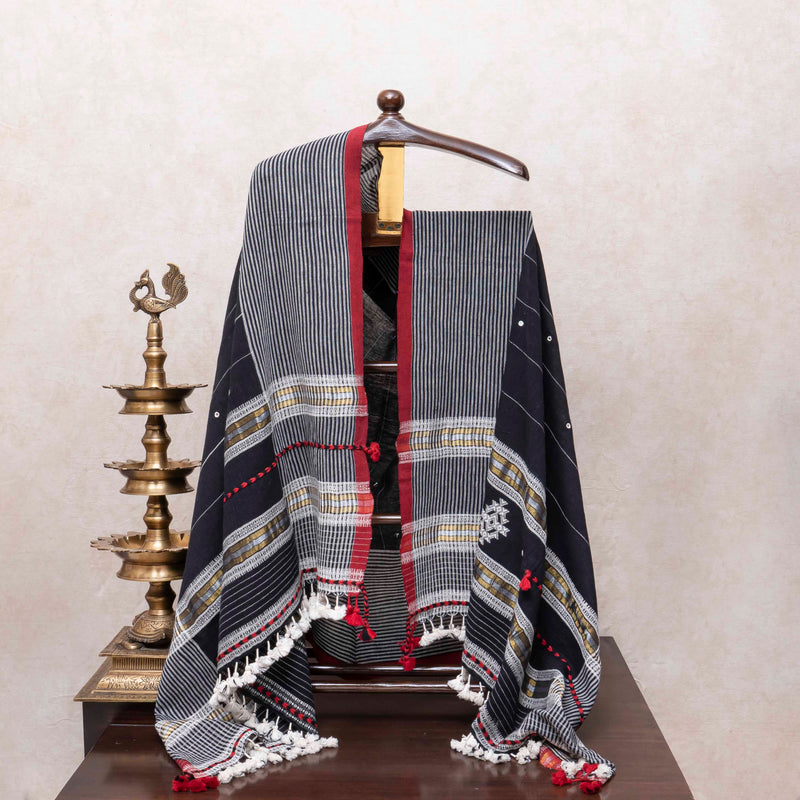 Midnight Grace Handloom Kala Cotton Mirror Work Suit Set