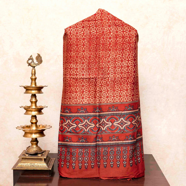 Hand Block Chanderi Ajrakh Kurta Fabric & Hand Block Chanderi Ajrakh Dupatta