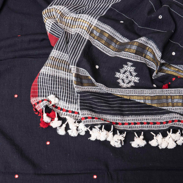 Midnight Grace Handloom Kala Cotton Mirror Work Suit Set