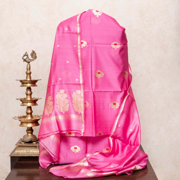 Handloom Chanderi Silk Kurta, Bottom Fabric With Kadwa Weave & Handloom Chanderi Silk Dupatta With Kadwa Weave