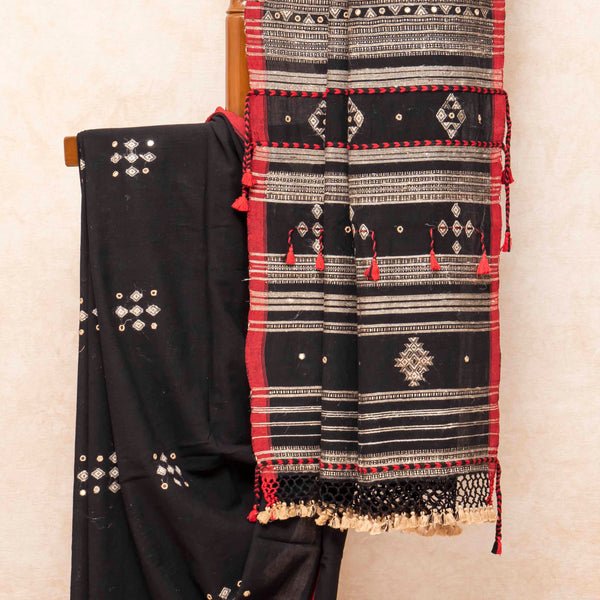 Handloom Kala Cotton Designer Saree With Tussar Weave & Kala Cotton Blouse Piece