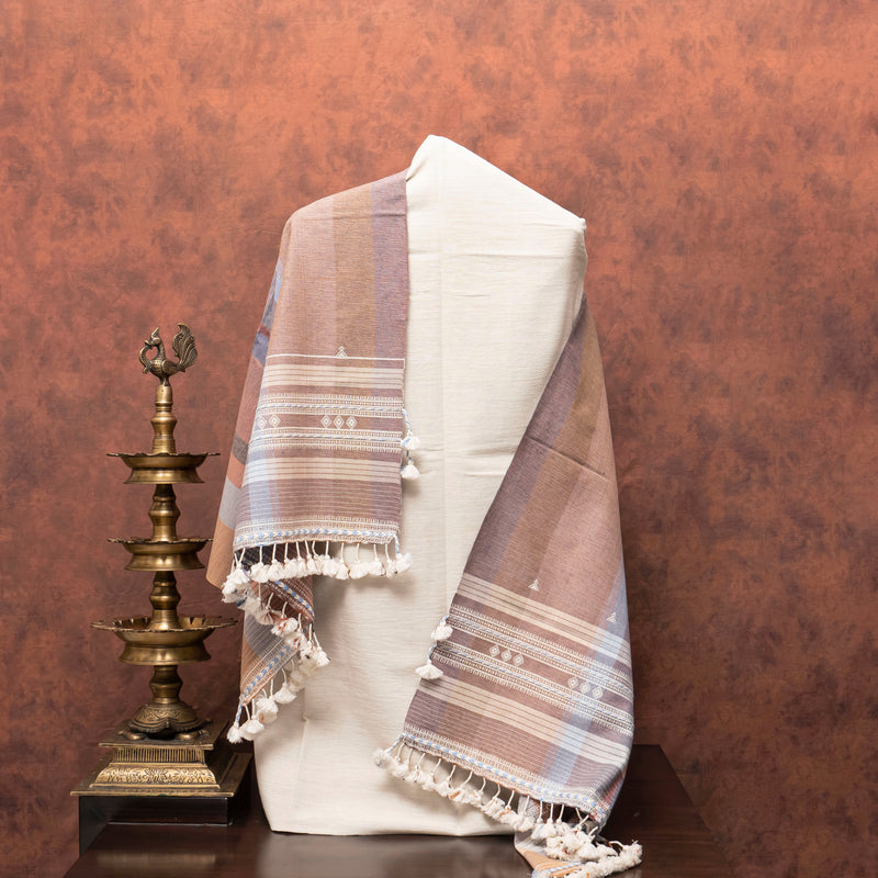 Handloom Kala Cotton Kurta, Bottom Fabric & Handloom Kala Cotton Stripes Stole