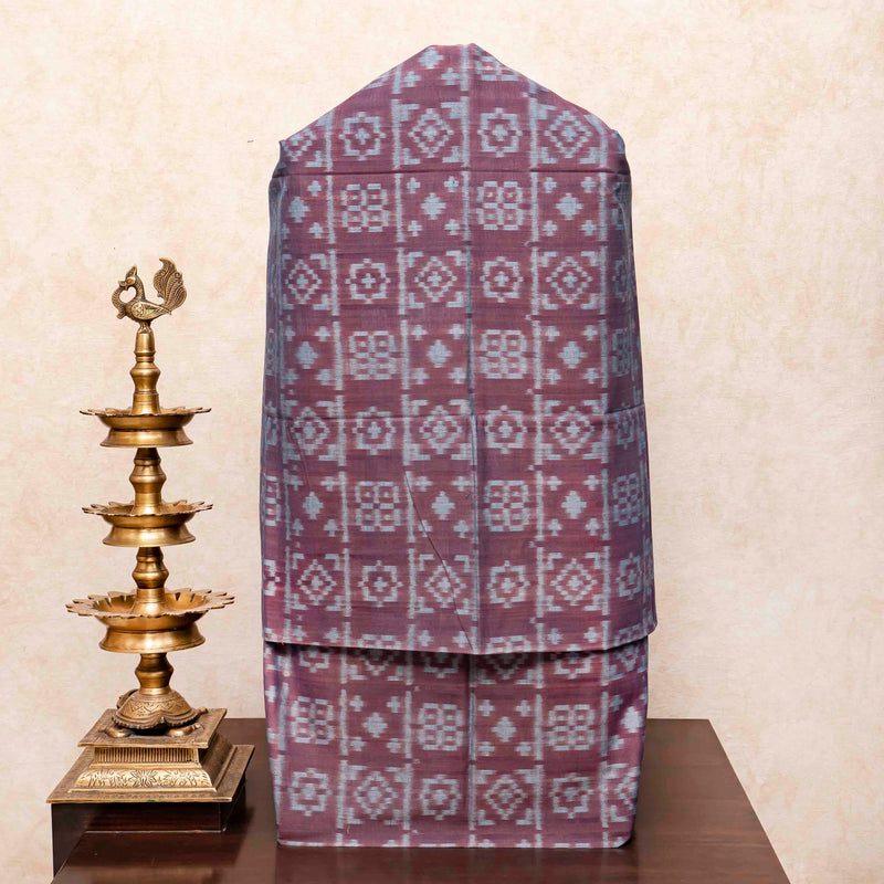 Handloom Cotton Ikkat Kurta, Bottom Fabric In Natural Dye & Handloom Cotton Ikkat Dupatta In Natural Dye