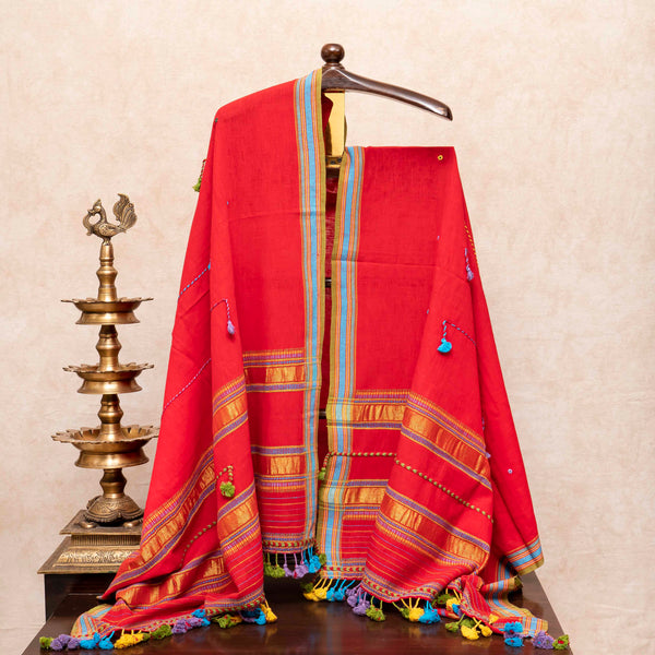 Handloom Kala Cotton Kurta Fabric With Mirror Work, Kala Cotton Bottom & Handloom Kala Cotton Dupatta
