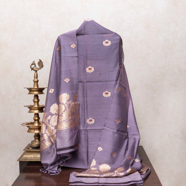 Regal Lavender Handloom Cotton Silk Suit Set with Kadwa Weave
