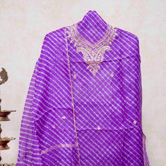 Hand Tie - Dye Kota Silk Kurta Fabric With Zari Hand Embroidery & Zari Hand Embroidery Dupatta