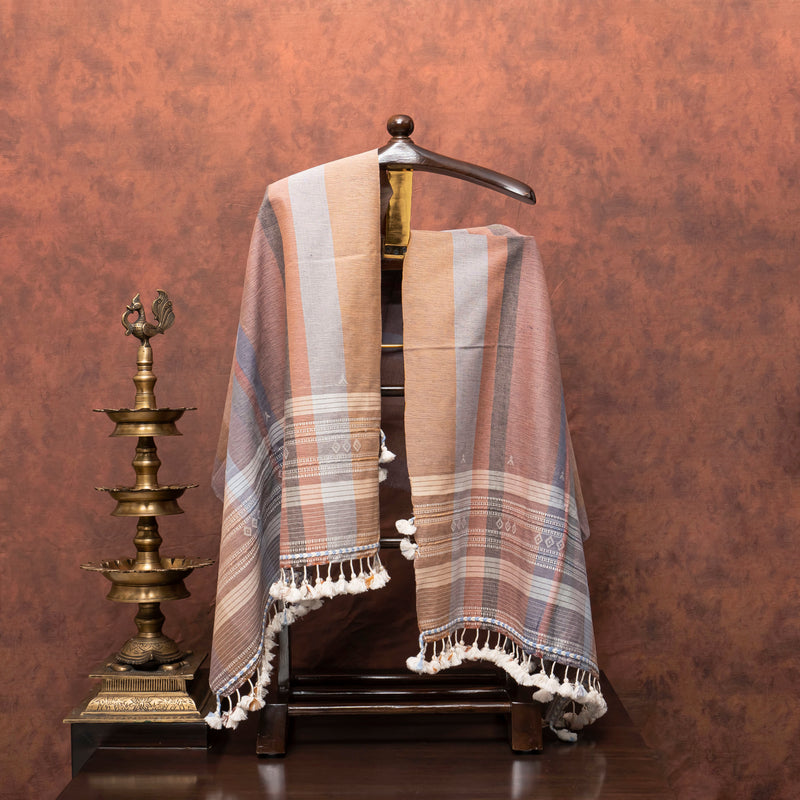 Handloom Kala Cotton Kurta, Bottom Fabric & Handloom Kala Cotton Stripes Stole