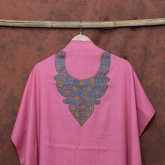 Pink Pure Woollen Kurta Fabric With Kashmiri Sozni Hand Embroidery
