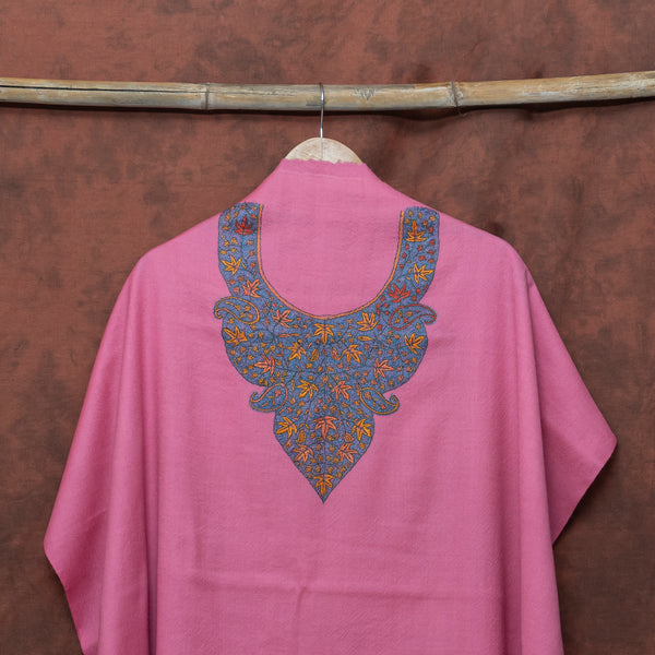 Pink Pure Woollen Kurta Fabric With Kashmiri Sozni Hand Embroidery