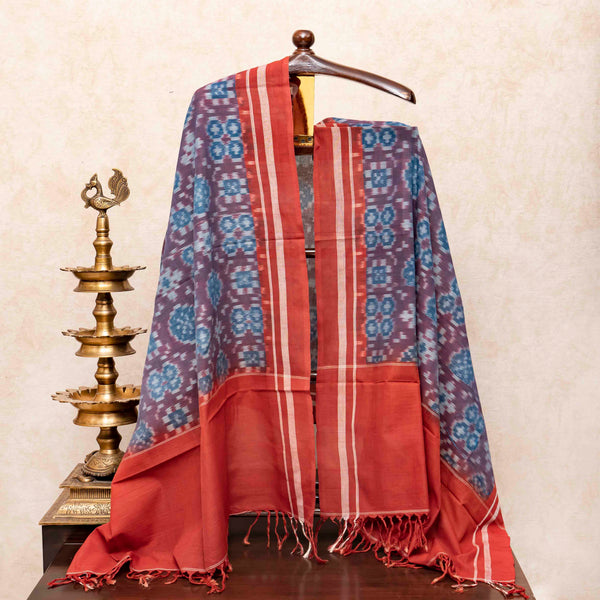 Handloom Cotton Ikkat Kurta, Bottom Fabric In Natural Dye & Handloom Cotton Ikkat Dupatta In Natural Dye