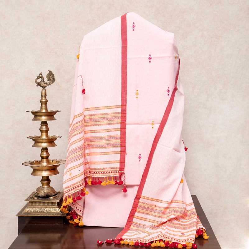 Handloom Kala Cotton Kurta Fabric With Mirror Work, Handloom Kala Cotton Bottom Fabric & Handloom Kala Cotton Dupatta