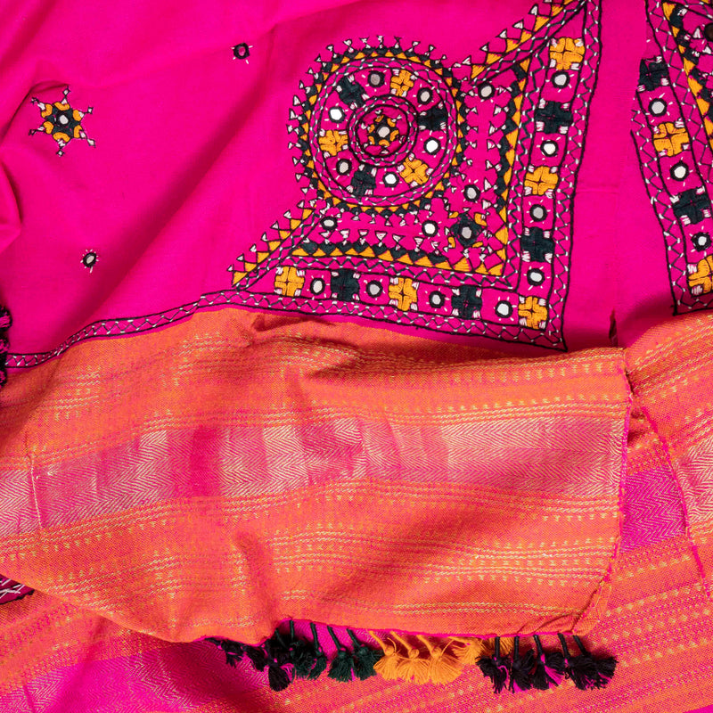 Rani Pink Handwoven Woollen Shawl With Mirror Work
