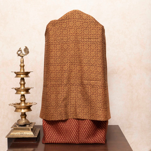 Maheshwari Silk Hand Block Bagh Print Kurta Fabric, Bottom Fabric & Maheshwari Silk Hand Block Bagh Print Dupatta