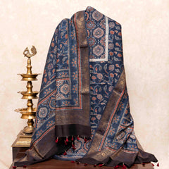 Hand Block Chanderi Ajrakh Kurta Fabric & Hand Block Chanderi Ajrakh Dupatta