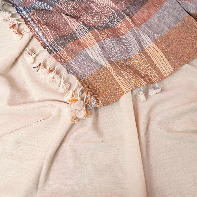 Handloom Kala Cotton Kurta, Bottom Fabric & Handloom Kala Cotton Stripes Stole