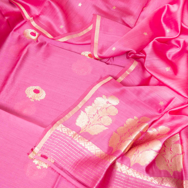 Handloom Chanderi Silk Kurta, Bottom Fabric With Kadwa Weave & Handloom Chanderi Silk Dupatta With Kadwa Weave