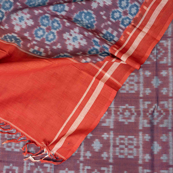 Handloom Cotton Ikkat Kurta, Bottom Fabric In Natural Dye & Handloom Cotton Ikkat Dupatta In Natural Dye