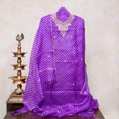 Hand Tie - Dye Kota Silk Kurta Fabric With Zari Hand Embroidery & Zari Hand Embroidery Dupatta