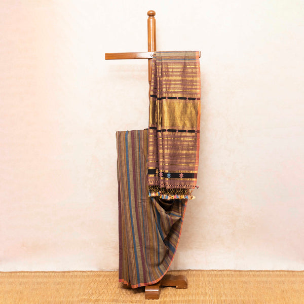 Handloom Kala Cotton Natural Dye Bhujodi Saree & Kala Cotton Blouse Piece