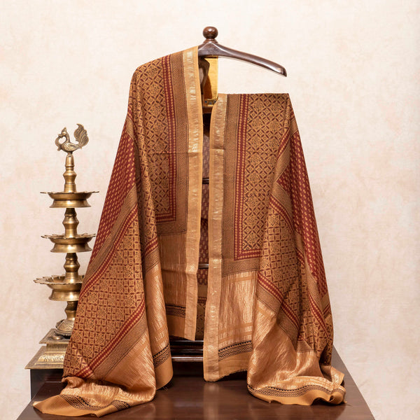 Maheshwari Silk Hand Block Bagh Print Kurta Fabric, Bottom Fabric & Maheshwari Silk Hand Block Bagh Print Dupatta