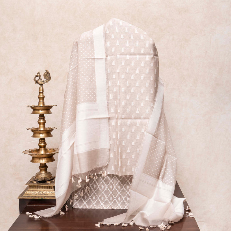 Handloom Muslin Cotton Jamdani Suit Fabric With Dupatta