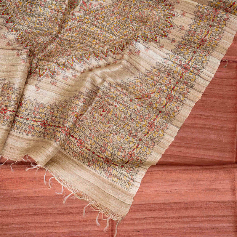 Handloom Tussar Kutta Bottom Fabric & Handloom Tussar Madhubani Dupatta